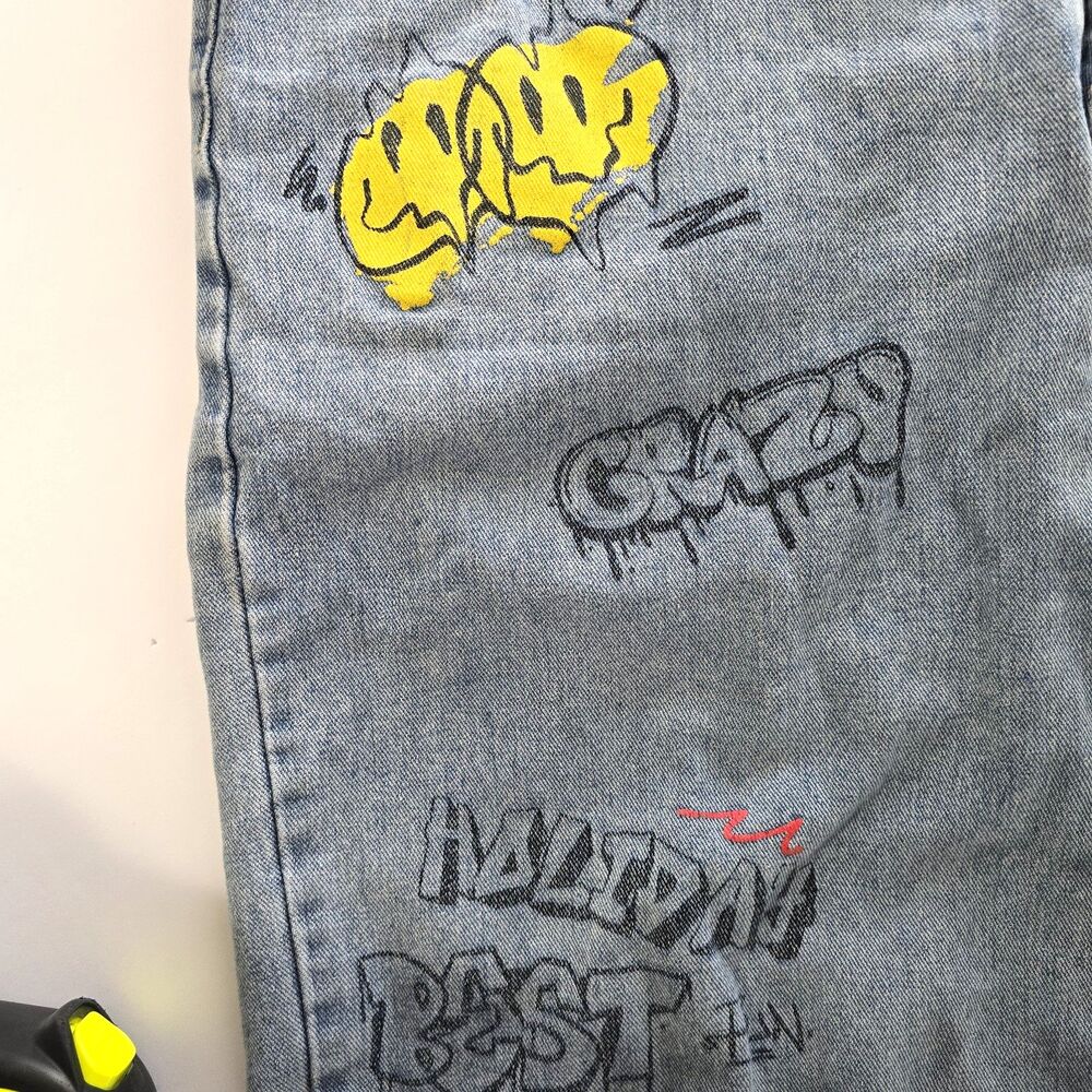 Romwe XL Graffiti Jeans Distressed Rainbow Cloud Streetwear Festival Y2K Style - Picture 11 of 16